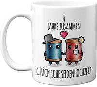 Kalanka-4. Hochzeitstag Jahrestag Jubiläumsgeschenke - 4 Jahre Zusammen Seiden Hochzeit - Hochzeitstag Tasse Für Männer Frauen, 325 Ml Premium-Keramiktasse, Spülmaschinenfest