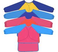 KALANKA-4 Pack Tablier Peinture Enfant Avec Poches, 3-8 Ans Tablier Imperméables Ajustable Bambin Tabliers de Cuisine pour Filles Garçons Pour Peindre Cuisiner Cuire Au Four