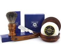 Kalanka-4 Pcs En Bois Ensemble De Rasage Avec Coupe Droite Gorge/Rasoir Rasoir, Noir Blaireau Êtes Similaire Cheveux Synthétiques Pinceau Avec Savon & Bol Parfait Ensemble En Bois Rose
