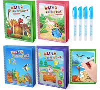 KALANKA-4 PCS Peinture avec Livres d'Eau pour Tout-Petits, Jouets de Voyage et Coloriage sans Désordre, Peinture Magique avec Livres d'eau Cadeau Artisanat d'Art avec Pinceau cour âgés de 3 4 5 6 Ans