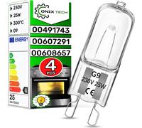 KALANKA-4 Pièces Ampoule Halogène Universel G9 pour Four 25W 230V 300°¿ avec le Code Original 00491743 00607291 00608657 pour Bosch pour Balay pour Constructa pour Siemens - Garantie de 5 Ans