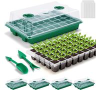 KALANKA-4 Pièces Bacs à Semis de Plantes, 24 Cellules Plateau Propagateur de Pépinière de Graines de Fleurs en Plastique avec Évent Réglable pour Serre Jardin Maison Semis (avec 20 Étiquette, 2 Outil