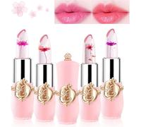 Kalanka-4 Pièces Rouges À Lèvres En Gelée De Fleurs De Cristal, Magique Changement De Couleur Brillant À Lèvres, Hydratant Longue Durée Transparent Baume À Lèvres Ensemble Pour Femme Filles