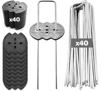 KALANKA-40 Piquets de paillage H150 x L30 x D3 est 40 Rondelles en Plastique pour Fixation Toile de Paillis - Made in Italy en 10204 3.1 Galvanisé ¿ Jardin Ancrage au Sol Bâches Pelouses