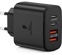 KALANKA-40W USB C Charger 4 Port Fast Charger PD QC3.0 Fast Charger Power Adapter Type C for iPhone 16/15/14/13/12 Pro Max, Samsung Galaxy S24/S23/S22, iPad, Xiaomi, Huawei (Black)