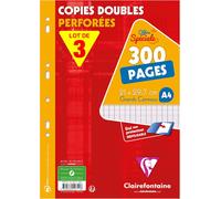 KALANKA-447111AMZC Lot de 3 Étuis de Copies Doubles Perforées - A4 21x29,7 cm - 300 Pages Grands Carreaux - Papier Blanc 90 g - Étui Réutilisable