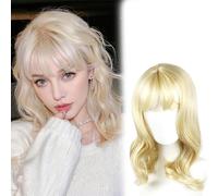 Kalanka-45cm Perruque Blonde Femmes Blonde Bob Perruque Avec Frange Cheveux Synthétiques Résistants À La Chaleur Perruque Courte Pour Soirée Cosplay Utilisation Quotidienne