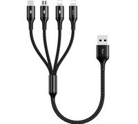 KALANKA-4A Multi USB Cable, 35 cm 4 in 1 Multi Charger Nylon Braided Cable with Micro /2*iP/Type C Connectors for Phone 7/8/X/11/12/13/14 Samsung Galaxy S22/S23/Huawei/Honor/OnePlus/Kindle/LG.