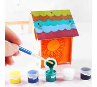 KALANKA-4PCS Bricolage Birdhouse Kit, Nid d'Oiseau Assemblé Pour Les Enfants, Bricolage Birdhouse Painting Kit, Ensemble Birdhouse En Bois, Apprendre à Dessiner Graffiti Painting Set
