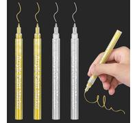 Kalanka-4pcs Marqueur Peinture Acrylique 0,7 Mm, Feutre Acrylique, Imperméable Permanent Marqueur Acrylique Pour Peinture De Roche Pierres Céramique Porcelaine Verre Pebbles Tissu (2 Or + 2 Argent)