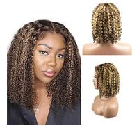 Kalanka-4x4 Lace Front Bob Wig Highlight Perruque Bresilienne Cheveux Humain Pre Plucked Wig With Baby Hair Bleached Knot Brazilian Remy Hair Unprocessed Virgin Hair Perruque Cheveuxe 10 Pouce