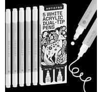 Kalanka-5 Blancs Feutres De Peinture Acrylique, Stylos De Dessin Ensemble D'art Marqueurs De Peinture Acrylique À Double Pointe (Fine 1 Mm + Point 5 Mm) Pour Tissu, Toile, Roche, Verre, Bois, Papier