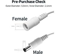 KALANKA-5 Mètre Câble D'Extension LED, Compatible avec Bande LED 12V (KSIPZE, Grovee), Caméra De Surveillance (TP-Link TAPO, Reolink) - Blanc