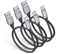 KALANKA-[50 CM/0.5 m, Pack of 3] Short USB C Cable, 3 A USB C Cable, Nylon Charger USB A to C for Samsung Galaxy A13 S23 S22 S20 S10 S9 A12 A14 A53 A40 A32, Xiaomi-Redmi Huawei, Sonyxperia