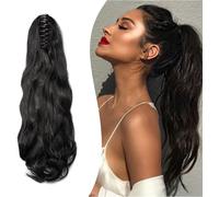Kalanka-50cm Postiche Queue De Cheval Avec Pince Extensions De Cheveux Naturel A Clip Ondulé Extension Queue De Cheval Synthétique Rajout Cheveux Claw On Ponytail Longue Bouclée - Noir