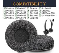KALANKA-50mm Mousse Coussin Coussinets pour Jabra Pro 9400/9450/9460/9470/925/929/930 Casques, Coussinets d`Oreille pour Jabra Biz 2400/BIZ 2400II/BIZ 1500/GN2000/UC Voice 550 Casques,Mousse Confort