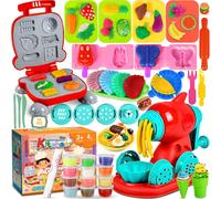 KALANKA-54 Pcs Pâte À Modeler pour Enfants, Accessoires pour Créer des Hamburgers et des Pizza, Outils de Pâte À Modeler Créatif Accessoire avec 12 Pots de Pate a Modeler Cadeau de Jouet Enfan 2+ Ans