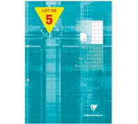 KALANKA-5810C - Lot de 5 Blocs de Cours Encollés Perforés Turquoise - A4 21x29,7 cm - 200 Pages Quadrillées 10x10 avec Marge - Papier Blanc 90 g - Couverture Cartonnée Pelliculée