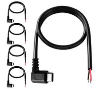 KALANKA-5pcs 30cm 22AWG Pigtail USB Type-C Male 5V 3A Right Angle USB-C to Bare Wire 2 Pin USB Type C Tail Cable Extension Power Cable for DIY