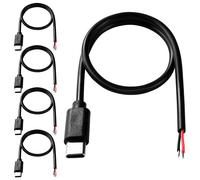 KALANKA-5pcs 30cm 22AWG Pigtail USB Type-C Male 5V 3A USB-C to Bare Wire 2 Pin USB Type C Tail Cable Extension Power Cable for DIY