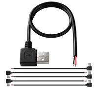 KALANKA-5pcs Bare USB 2.0 USB-A 90 Degree Male 2 Pin Cable, Open End Bare Wire USB 2.0 Cables 30cm 5V 3A 22AWG 2 Cores, USB 2.0 Cable to Bare Cable Open Cable Ends