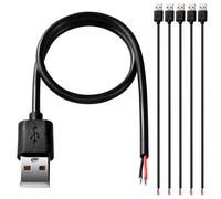 KALANKA-5Pcs Bare USB 2.0 USB-A Male 2 Pin Cable, Open End Bare Wire USB 2.0 Cables 30cm 5V 3A 22AWG 2 Cores, USB 2.0 to Bare Cable Open End Cable Ends