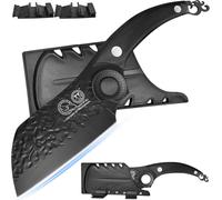 Kalanka-6.5 Inch Kitchen Knife Meat Cleaver,Black Forged Chef Knife,High Carbon Steel Blade,Butcher Knife With Full Tang Handle,Vegetable Cutting Knife With Plastic Sheath