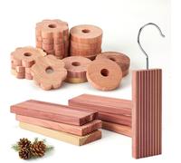 KALANKA-6 Blocs de Bois de Cèdre, 10 Fleurs de Cèdre et 10 Anneaux en Bois de Cèdre, Produit Naturel pour Éloigner Les Mites - Idéal pour Cintres et Tiroirs