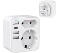 KALANKA-6 en 1 Adaptateur Prise Anglaise, Prise Anglaise Adaptateur Francais avec 2 Prises et 3 USB et 1 Type-C,Adaptateur Prise France Europe ver UK,Adaptateur Voyage pour UK/Irlande/Malaisie/Maldiv