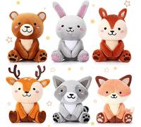 KALANKA-6 Pcs Mini Jouets Animaux en Peluche de Forêt en Vrac 10 cm Porte-Clés en Peluche Mignon Ours Lapin Écureuil Raton Laveur pour Cadeau Anniversaire Baby Shower Centre de Table (Forêt)