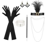 KALANKA-6 Pièces Accessoire Année 20 Femme Gatsby Costume Set Charleston Femme 1920 pour la Mascarade Halloween NoëL Carnaval