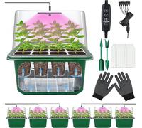 KALANKA-6 Pièces Auto-arrosant Mini Serre pour Plantes kit,Kit de Culture Serre avec LED luminosité réglable,avec Coussin Absorbant,Température et humidité réglables,avec kit D'outils De Plantation