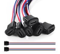 KALANKA-6 Pièces USB-C Femelle 4 Fils Connecteur de Prise 3A, Connecteur USB-C Femelle 4 Fils avec Boucle à Rainure à Pression, USB Type-C Souder Connecteur avec 150mm 24 AWG, Noir
