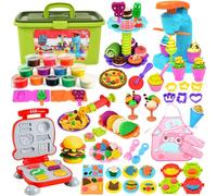 KALANKA-65 pièces Pâte À Modeler pour Enfants,Accessoires pour Créer des Hamburgers et des Pizza,Outils de Pâte À Modeler Créatif Accessoire avec 12 Pots de Pate a Modeler Cadeau de Jouet Enfan 2+ An