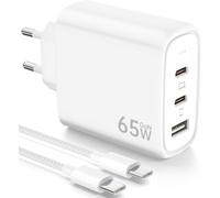 KALANKA-65W Chargeur USB C Rapide avec GaN Technologie, 3-Ports PD & QC3.0 Chargeur Prise avec Câble USB C 2M Compatible pour iPhone 16 Pro/15 Plus, pour Galaxy S24/23/S22, pour MacBook Pro/Air, etc