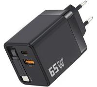 KALANKA-65W Retractable Wall Charger with USB C Cables, USB C Charger Adapter Block GaN PD PPS 45W Fast Charging Station for iPhone 17/16, iPad, Samsung Galaxy, Type C Dual Port Portable Home Office