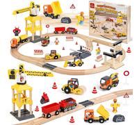 KALANKA-68 Pcs Train en Bois, Train Electrique Enfant, Enfant Grue, Compatible avec Brio, Thomas, Train Jouet pour Enfants 3+ Ans