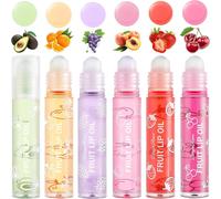 Kalanka-6pcs Fruity Flavors Rolling Ball Lip Oil Set, Fraise Orange Avocat Cheery Peach Glossy Lip Gloss, Brillant À Lèvres Transparent Pour Lèvres Sèches Et Gercées