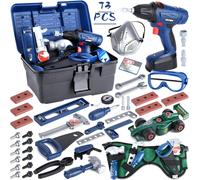 KALANKA-73 Pièces Jouet Outil pour Enfants, Outils de Construction et Accessoires, malette outils enfant, Boite a Outil avec Perceuse Électrique, Outils de Travail Jouet, pour Enfant 3 Ans+