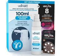 KALANKA-8 Piles pour Appareils Auditifs Taille 312 PR41 Marron avec Technologie Phono Pulse + Spray Nettoyant pour Appareils Auditifs avec Brosse Intégrée Udinett 100ml Sans Alcool - Kit Duo Fresh