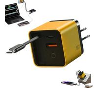 KALANKA-80w 3 in 1 Charger, Module De Chargeur Rapide Extensible 80w Max avec CâBle Type-C Et 2 Ports USB - Prise Murale RéTractable pour Tablettes, Smartphones, à La Maison Et en DéPlacement (Yellow