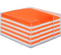 Kalanka-931085 Bloc Mémo Blanc \U2013 Orange Néon De 350 Notes 9 X 9 Cm Avec Support Plexi Transparent