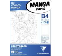 KALANKA-94039C Bloc Encollé Manga et Storyboard - 100 Feuilles Papier Esquisse Blanc B4 27,5x37,4 cm 55g - Papier imprimé avec une Graduation Simple