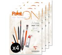 KALANKA-96537Cpack - Bloc Collé PaintON Multi-techniques - 40 Feuilles Papier Dessin Multi-techniques au Grain Très Léger - Blanc - A4 21x29,7 cm 250g - Paquet de 4 Blocs