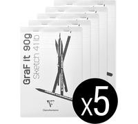 KALANKA-96667C - Bloc Agrafé GraF'it - 80 Feuilles Papier Dessin Croquis Uni - Feuilles Détachables - A6 10,5x14,8 cm 90g - Couverture Blanche - Paquet de 5 Blocs