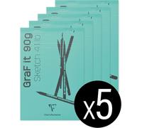 KALANKA-96733C - Bloc Agrafé GraF'it - 80 Feuilles Papier Dessin Croquis Uni - Feuilles Détachables - A6 10,5x14,8 cm 90g - Couverture Turquoise - Paquet de 5 Blocs