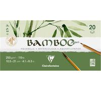 KALANKA-975912C - Bloc Encollé 2 Côtés Bamboo - 20 Feuilles Papier 100% Bambou Aquarelle Blanc Naturel 100% végan - Grain Finement Marqué Qualité Professionnelle 10,5x21 cm 250g