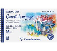 KALANKA-975957C - Carnet de Voyage Spiralé Aquapad - 15 Feuilles Papier Aquarelle Blanc Grain Moyen Fin 13,5x25 cm 300g - Idéal pour les Artistes Globe-trotteurs