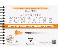 KALANKA-976030C Album Spiralé Fontaine Extra Blanc - 12 Feuilles Papier Aquarelle Extra Blanc 100% Coton Grain Satiné - Qualité Professionnelle 18x24cm 300g