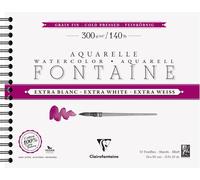 Kalanka-976051c Album Spiralé Fontaine Extra Blanc - 12 Feuilles Papier Aquarelle Extra Blanc 100% Coton Grain Fin - Qualité Professionnelle 24x30cm 300g